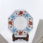 Handcrafted Marble Inlay Table Top with Elephant Motif Border | Semi-Precious Stone Pietra Dura Octagonal Side Table - Image 3