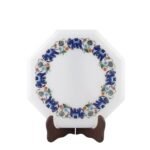 Handcrafted Marble Inlay Table Top with Blue Elephant Border | Semi-Precious Stone Pietra Dura Octagonal Side Table - Image 3
