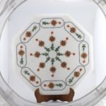 Handcrafted Marble Inlay Table Top with Floral Star Pietra Dura Design | Semi-Precious Stone Octagonal Side Table - Image 3