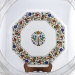 Handcrafted Marble Inlay Table Top with Mughal Floral Border & Tree of Life Design | Semi-Precious Stone Octagonal Side Table - Image 3