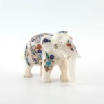 Handcrafted White Marble Elephant Figurine with Semi-Precious Stone Inlay | Luxury Pietra Dura Décor - Image 4