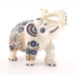 Handcrafted White Marble Elephant with Blue Semi-Precious Stone Inlay | Lucky Uplifted Trunk Luxury Home Décor Showpiece) - Image 4