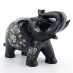 Handcrafted Black Marble Elephant Figurine with Mother of Pearl & Semi-Precious Stone Inlay | Luxury Home Décor Showpiece - Image 4