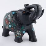 Handcrafted Black Marble Elephant with Multi-Color Semi-Precious Stone & Mother of Pearl Inlay | Luxury Decorative Showpiece - Image 4