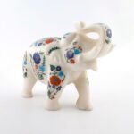 Handcrafted White Marble Elephant Figurine with Multi-Color Semi-Precious Stone Inlay | Traditional Floral Décor Showpiece - Image 4