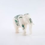 Handcrafted White Marble Elephant with Green Floral Semi-Precious Stone Inlay | Pietra Dura Decorative Figurine - Image 4