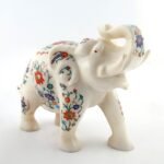 Handcrafted White Marble Elephant with Floral Semi-Precious Stone Inlay | Pietra Dura Marble Showpiece - Image 4