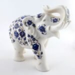 Handcrafted White Marble Elephant with Blue Floral Semi-Precious Stone Inlay | Pietra Dura Marble Art Showpiece - Image 4