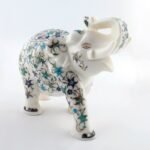 Handcrafted White Marble Elephant with Semi-Precious Stone Floral Inlay | Luxury Pietra Dura Décor Sculpture - Image 4