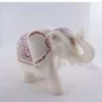 Handcrafted White Marble Elephant with Semi-Precious Stone Floral Inlay | Luxury Pietra Dura Decorative Showpiece - Image 4