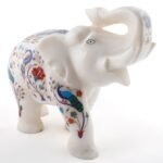 Handcrafted White Marble Elephant with Peacock Inlay | Semi-Precious Stone Pietra Dura Decorative Sculpture - Image 4