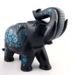 Handcrafted Black Marble Elephant with Blue Floral Inlay | Semi-Precious Stone Pietra Dura Decorative Sculpture - Image 4
