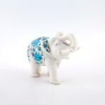 Handcrafted White Marble Elephant Figurine with Blue Floral Semi-Precious Stone Inlay | Pietra Dura Decorative Mini Sculpture - Image 4