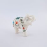 Handcrafted White Marble Elephant with Multicolor Floral Semi-Precious Stone Inlay | Pietra Dura Mini Decorative Sculpture - Image 4