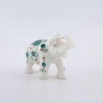 Handcrafted White Marble Elephant with Green Floral Semi-Precious Stone Inlay | Pietra Dura Marble Animal Figurine - Image 4
