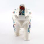 Handcrafted White Marble Elephant Figurine with Semi-Precious Stone Inlay | Luxury Pietra Dura Marble Art - Image 5