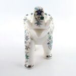 Handcrafted White Marble Elephant with Semi-Precious Stone Floral Inlay | Luxury Pietra Dura Décor Sculpture - Image 5