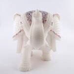 Handcrafted White Marble Elephant with Semi-Precious Stone Floral Inlay | Luxury Pietra Dura Decorative Showpiece - Image 5