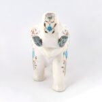 Handcrafted White Marble Elephant with Semi-Precious Stone Inlay Tusks | Luxury Pietra Dura Home Décor Sculpture - Image 5