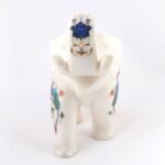 Handcrafted White Marble Elephant with Peacock Inlay | Semi-Precious Stone Pietra Dura Decorative Sculpture - Image 5