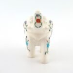 Handcrafted White Marble Elephant with Semi-Precious Stone Inlay | Lucky Uplifted Trunk Marble Home Décor Showpiece - Image 5