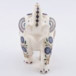 Handcrafted White Marble Elephant with Blue Semi-Precious Stone Inlay | Lucky Uplifted Trunk Luxury Home Décor Showpiece) - Image 5