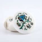Handcrafted White Marble Inlay Coaster Set with Mother of Pearl, Malachite & Turquoise Floral Design - Image 2