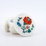 Handcrafted Marble Inlay Coaster Set with Red Rose Design | Semi-Precious Stone Pietra Dura Coasters - Image 2