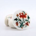 Handcrafted White Marble Inlay Coaster Set with Carnelian & Malachite Floral Art | Pietra Dura Work - Image 2