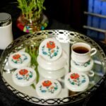 Handcrafted Marble Inlay Coaster Set with Red Rose Design | Semi-Precious Stone Pietra Dura Coasters - Image 3
