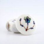 Handcrafted Marble Inlay Coaster Set with Blue Floral Design | Semi-Precious Stone Pietra Dura Coasters - Image 2