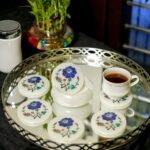 Luxury Marble Inlay Coaster Set with Blue Rose Design | Handcrafted Semi-Precious Stone Pietra Dura Coasters - Image 3