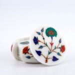 Handcrafted Marble Coaster Set with Semi-Precious Stone Inlay Work | Luxury Floral Tableware Décor - Image 3