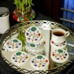 Handcrafted Marble Coaster Set with Semi-Precious Stone Inlay Work | Luxury Floral Tableware Décor - Image 2
