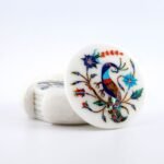 Handcrafted Marble Coaster Set with Peacock Inlay Work | Semi-Precious Stone Pietra Dura Table Décor - Image 3