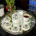 Handcrafted Marble Coaster Set with Floral Inlay Work | Semi-Precious Stone Pietra Dura Drink Coaster - Image 3