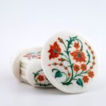 Handcrafted Marble Coaster Set with Floral Pietra Dura Inlay | Semi-Precious Stone Drink Coasters - Image 3