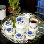 White Marble Inlay Coaster Set with Lapis Lazuli Floral Design – Handcrafted Pietra Dura Art - Image 2