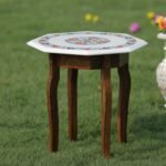 Handcrafted Marble Inlay Table Top with Double Floral Ring Pietra Dura Design | Semi-Precious Stone Octagonal Side Table - Image 2