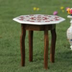 Handcrafted Marble Inlay Semi-Precious Stone Table Top | Octagonal Pietra Dura Red Floral Design - Image 2
