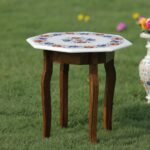 Handcrafted Marble Inlay Table Top with Floral Rosette Pietra Dura Design | Semi-Precious Stone Octagonal Side Table - Image 2