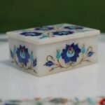 Luxury Blue Floral Marble Inlay Jewellery Box | Handcrafted Pietra Dura Box with Semi-Precious Stones - Image 2