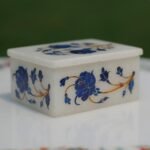 Handcrafted Blue Floral Marble Inlay Jewellery Box | Pietra Dura Marble Box with Semi-Precious Stones - Image 2