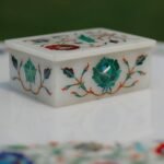 Handcrafted Marble Inlay Jewellery Box with Bird & Floral Design | Pietra Dura Box Using Semi-Precious Stones - Image 2