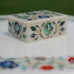 Luxury Marble Inlay Jewellery Box with Blue & Green Floral Design | Handcrafted Pietra Dura Box Using Semi-Precious Stones - Image 2