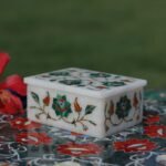 Handcrafted Marble Jewellery Box with Green Floral Semi-Precious Stone Inlay | Luxury Pietra Dura Art Box from Agra - Image 2