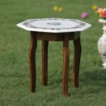 Handcrafted Marble Inlay Semi-Precious Stone Table Top | Floral Pietra Dura Marble Side Table - Image 2