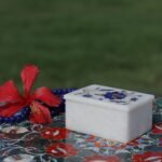 Handcrafted Marble Jewellery Box with Blue Lotus Semi-Precious Stone Inlay | Pietra Dura Marble Trinket Box from Agra - Image 2