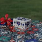 Handcrafted Marble Jewellery Box with Blue Floral Semi-Precious Stone Inlay - Image 2