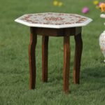 Luxury Marble Inlay Semi-Precious Stone Table Top | Handcrafted Octagonal Pietra Dura Floral Design - Image 2